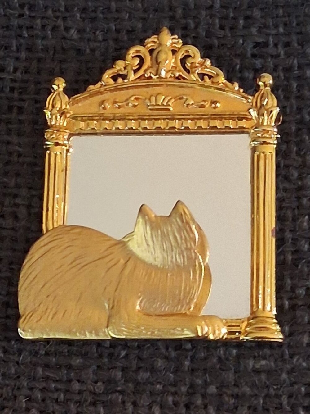 Vintage Signed JJ Jonette Cat Looking in Mirror Brooch Pin